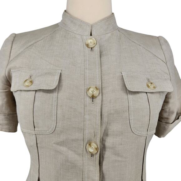 Calvin Klein Linen Blend Safari Jacket Size 14 Tan Short Sleeve - Picture 6 of 11
